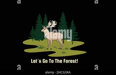 let's go to the forest deer camping monogram text vector template Stock Vector