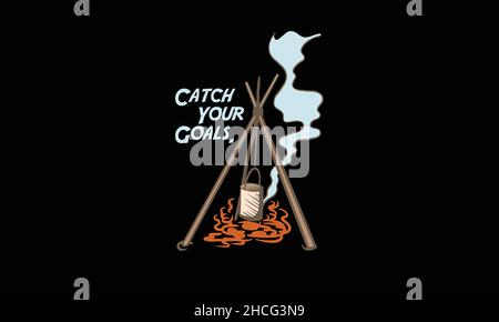 catch your goals bucket stand camping monogram text vector template Stock Vector