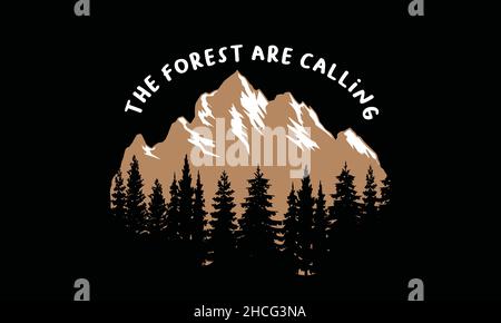 the forest are calling  camping monogram text vector template Stock Vector