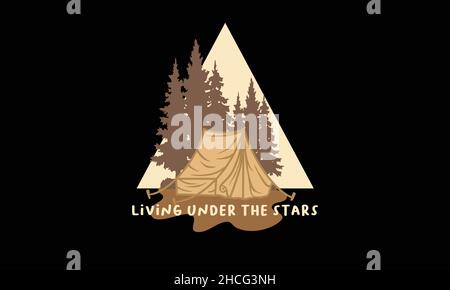 living under the star  triangle camping monogram text vector template Stock Vector