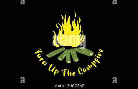 trun up the campfire  camping monogram text vector template Stock Vector
