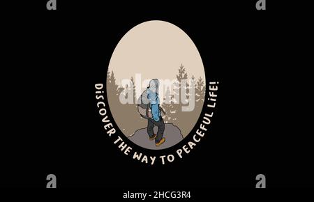 discover the way to peaceful life design capmping monogram text vector template Stock Vector