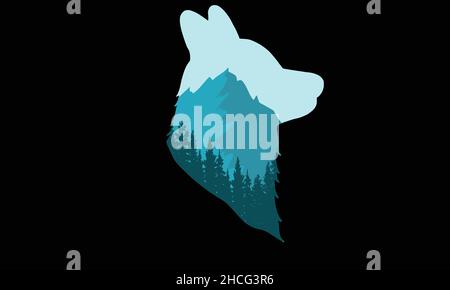 wolf  camping monogram text vector template Stock Vector