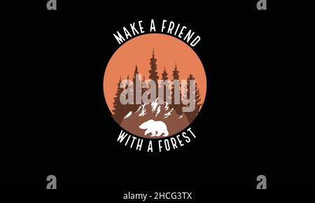 make a friend with the forest  bear camping monogram text vector template Stock Vector