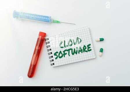 Handwriting text Cloud Software. Conceptual photo Programs used in Storing Accessing data over the internet Research Notes For Virus Prevention Stock Photo