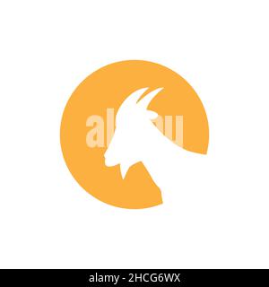 circle sunset with head goat logo design vector graphic symbol icon sign illustration creative idea Stock Vector