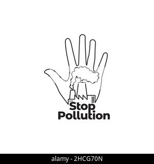 hand stop with factory pollution logo design vector graphic symbol icon sign illustration creative idea