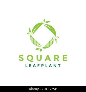circle square art with green leaf plant logo design vector graphic symbol icon sign illustration creative idea Stock Vector