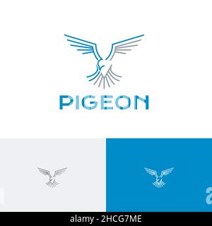 Pigeon Dove Bird Flying Wings Freedom Peace Line Abstract Logo Stock Vector