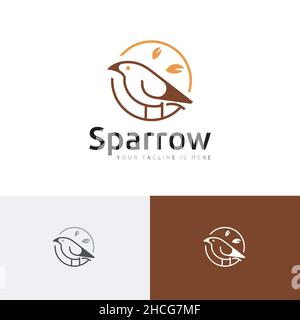 Cute Sparrow Little Bird Nature Peace Circle Line Logo Stock Vector