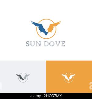 Circle Sun Pigeon Dove Bird Flying Wings Freedom Peace Logo Stock Vector