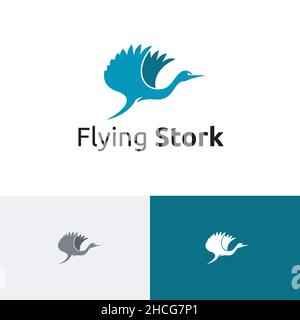 Stork Heron Egret Hern Flying Wings Bird Nature Animal Logo Stock Vector