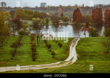 Scenic view of a lake in a park surrounded by lush nature Stock Photo