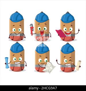 architect Pencil cute mascot character with pliers. Vector illustration Stock Vector