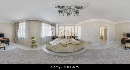 360 degree panoramic view of full 360 hdri panorama view in bedroom room in luxury elite vip expensive hotel or apartment  in equirectangular seamless spherical projection, skybox