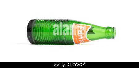 Leeuwarden, the Netherlands on november 22, 2021: Retro glass bottle of Fanta brand (1967) Stock Photo