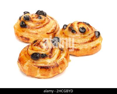 buns with raisins on a white background Stock Photo