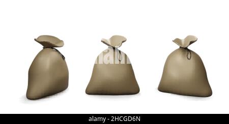 Cartoon burlap sack for products. Housekeeping and agriculture equipment. Close hessian bag. Vector illustration Stock Vector