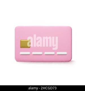Cartoon style pink credit card. Banking operation. Financial transactions and payments. Credit card for online payment or shopping. Vector illustratio Stock Vector