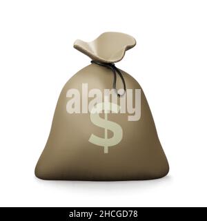 Money bag with dollar sign on it. Realistic cartoon banking and finance object. Vector illustration Stock Vector