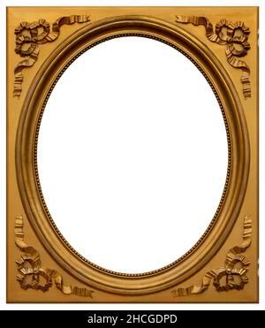 Old wooden square oval gilded frame isolated on the white background Stock Photo