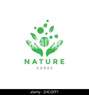 hand hope with leaf and dot logo design vector graphic symbol icon sign illustration creative idea Stock Vector