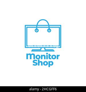 monitor led with shopping bag logo design vector graphic symbol icon sign illustration creative idea Stock Vector