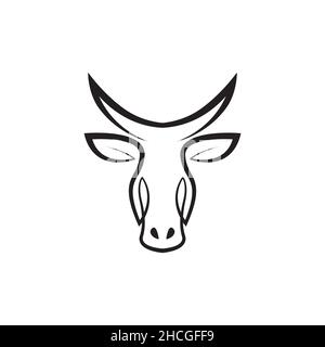 continuous line head modern cow logo design vector graphic symbol icon sign illustration creative idea Stock Vector