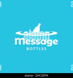 bottle with message on sea logo design vector graphic symbol icon sign illustration creative idea Stock Vector