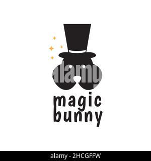 cute rabbit face fat with hat magician logo design vector graphic symbol icon sign illustration creative idea Stock Vector