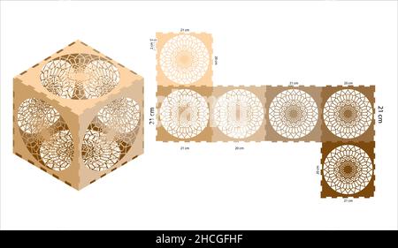 Mandala detailed box. Ethnic decorative elements. box laser cut template. Jewellery box digital template vector laser files. Laser pattern vector. Stock Vector