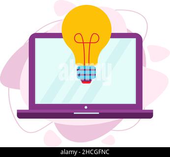 A symbol of energy and ideas on a laptop, a computer icon. Stock Vector