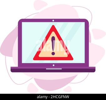 A laptop with an exclamation mark icon on the screen. Stock Vector