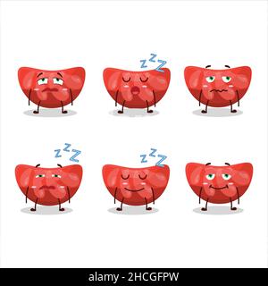 Cartoon character of red orange gummy candy with sleepy expression. Vector illustration Stock Vector