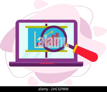 Search for a graph, on the laptop screen. Stock Vector