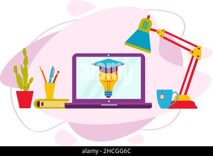 The concept of education. Online university and courses. Stock Vector