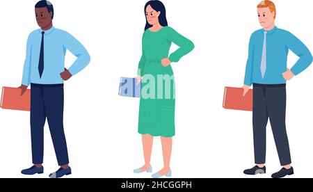 Strict teachers semi flat color vector characters set Stock Vector