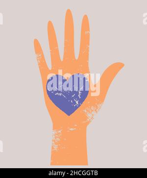 A raised hand with a heart. A symbol of love. Stock Vector