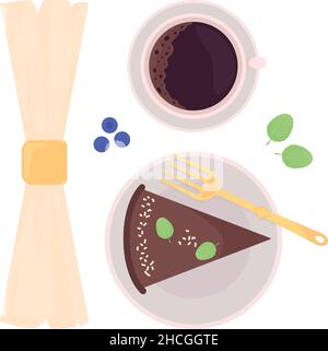 Cake for coffeeshop semi flat color vector object set Stock Vector