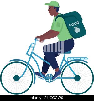 Courier ride on bicycle semi flat color vector character Stock Vector