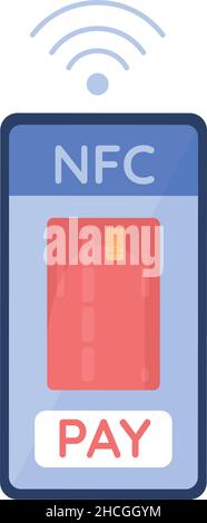 NFC signal on cellphone semi flat color vector object Stock Vector