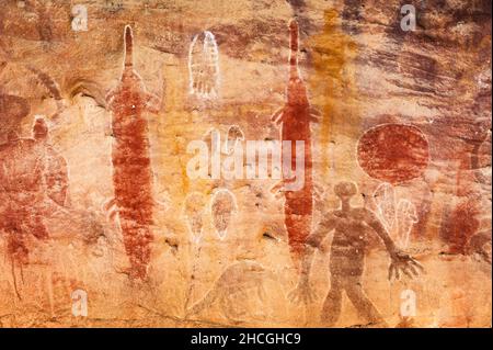 Quinkan rock art at Split Rock in Cape York. Stock Photo