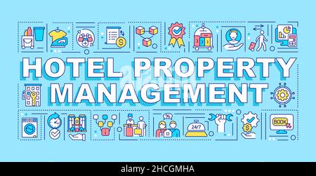 Hotel property management word concepts blue banner Stock Vector