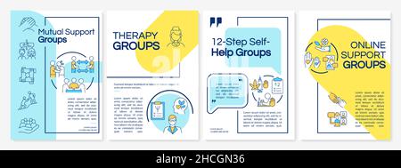 Support groups types blue and yellow brochure template Stock Vector