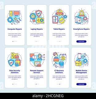 Repair Computer Pc Service Onboarding Icons Set Vector Stock Vector 