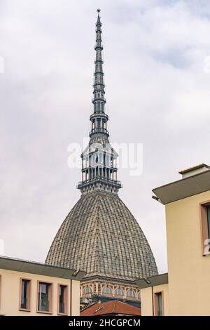 Mole Antonelliana tower, major landmark building in Turin, Italy, named after its architect, Alessandro Antonelli, vertical Stock Photo