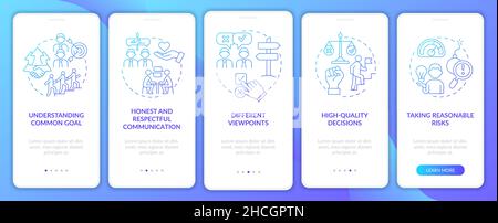 Teamwork tips blue gradient onboarding mobile app screen Stock Vector