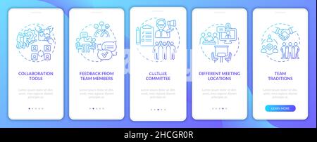 Teamwork improving tips blue gradient onboarding mobile app screen Stock Vector