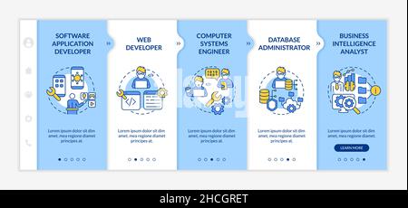 Jobs coders can get blue and white onboarding template Stock Vector