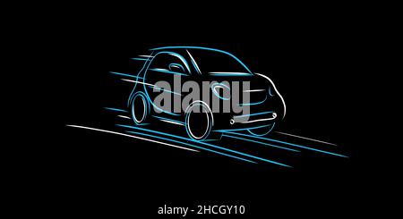 Dynamic composition with compact city car line illustration of vehicle silhouette, sketch graphic Stock Vector